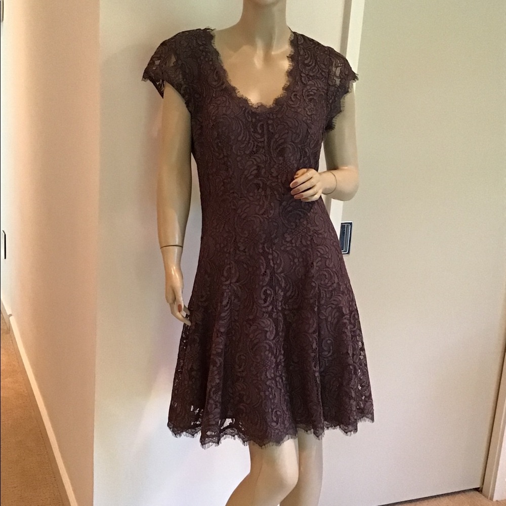 NEW Joie Lace Cocktail Dress‎ Taupe Gray Brown 6 Wedding Guest Dressy